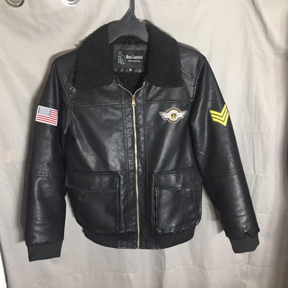 Black PU Leather Aviator Jacket